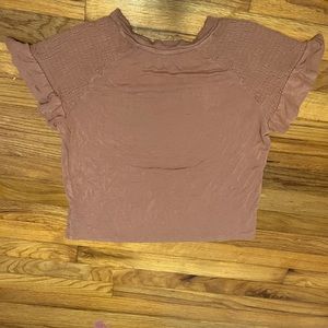 Big Girls 7-16 Short Sleeve Smocked Flutter Sleeve Knit Top